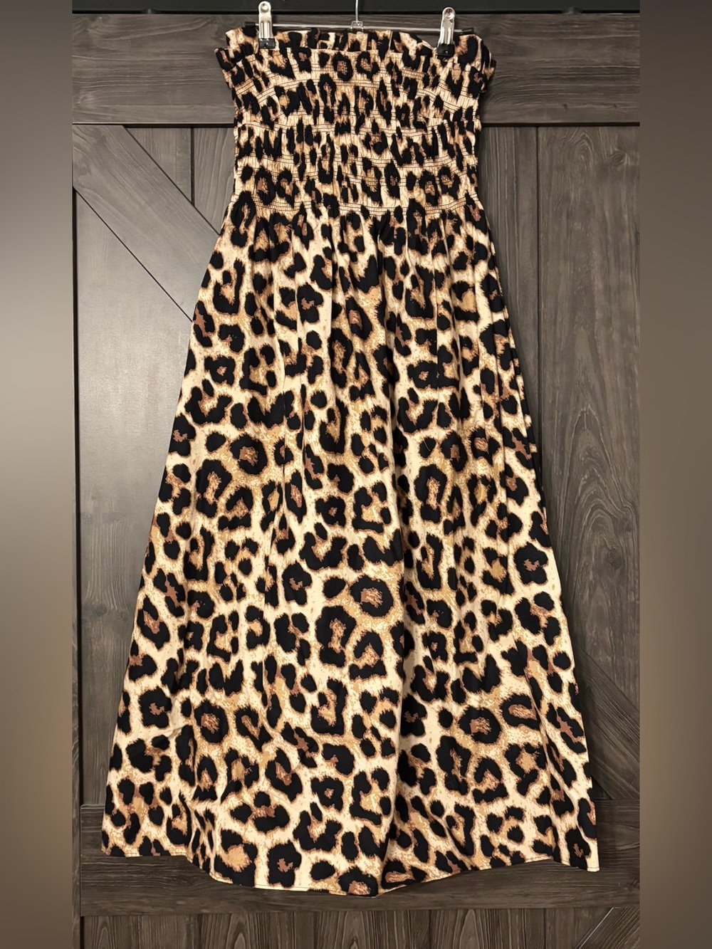 H&M Strapless Leopard Print Maxi Dress in Tan and Black